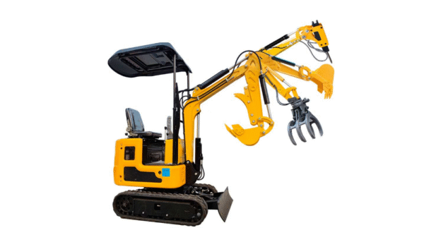 Mini Excavadora TYMBIA 1000kg con motor diésel KOOP de 1 cilindro y profundidad de excavacion 1600mm. Incluye cazo de 20mm, de 40mm y de 80mm